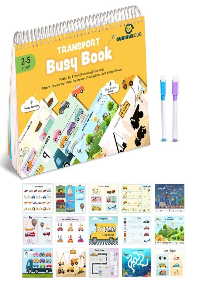 Curious Cub كتاب مونتيسوري التفاعلي للأطفال الصغار حول وسائل النقل | مجلد أنشطة للأطفال من عمر سنتين إلى خمس سنوات | مجلد أنشطة، كتاب هادئ | ألعاب تعليمية للأطفال بعمر سنتين - Image 1